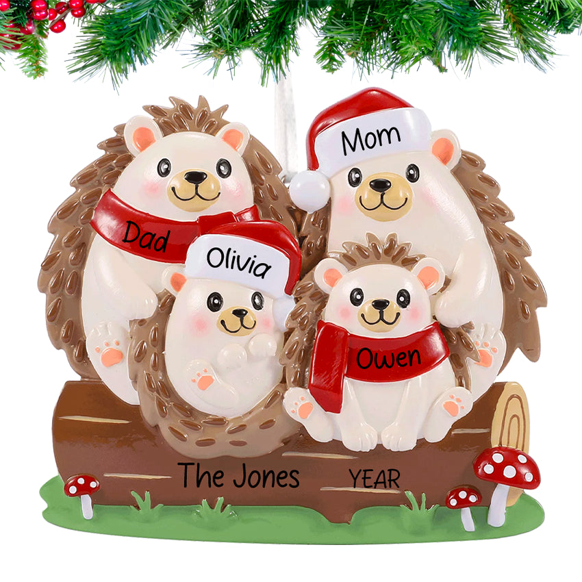 Personalized Hedgehog Family of 4 People Christmas Ornament