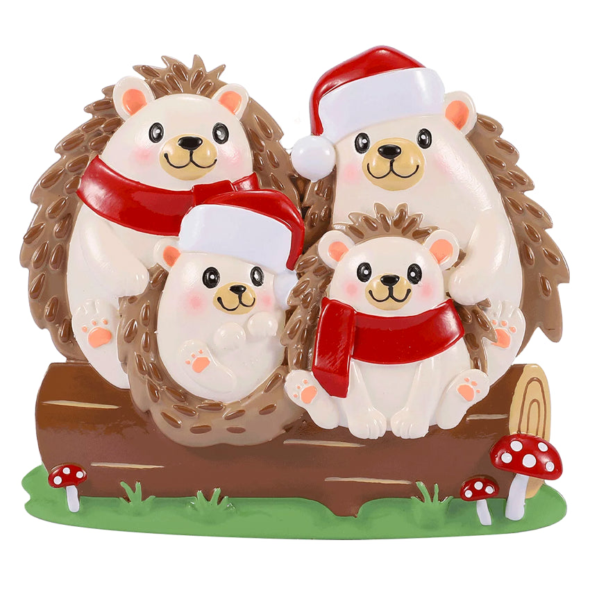 Personalized Hedgehog Family of 4 People Christmas Ornament