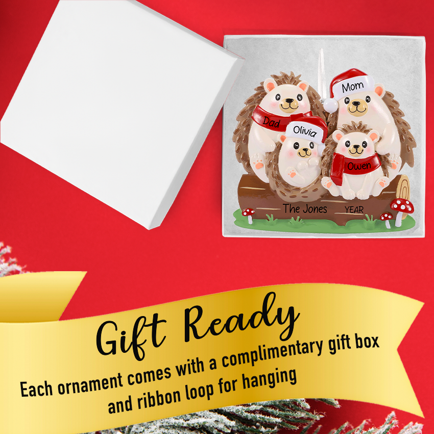 Personalized Hedgehog Family of 4 People Christmas Ornament