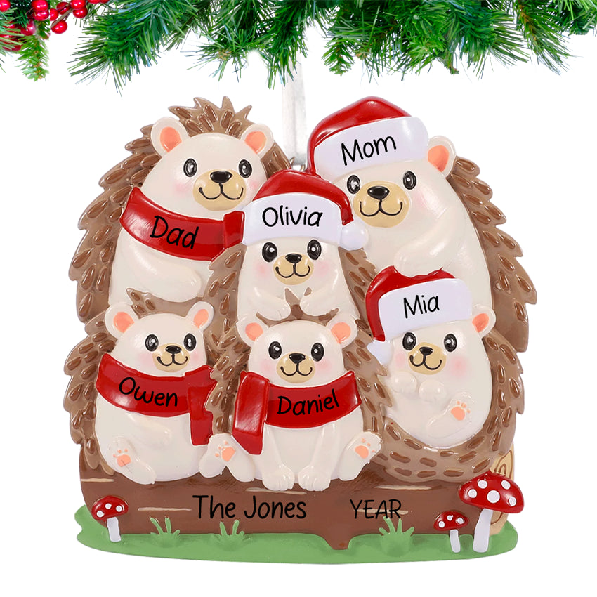 Personalized Hedgehog Family of 6 People Christmas Ornament
