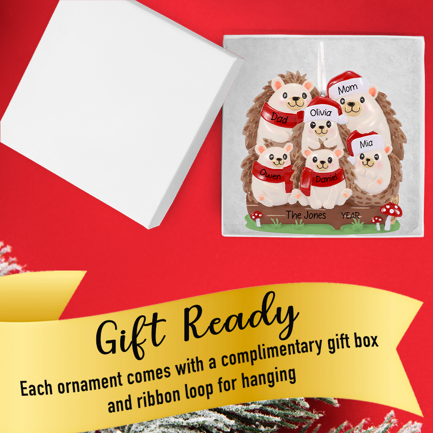 Personalized Hedgehog Family of 6 People Christmas Ornament