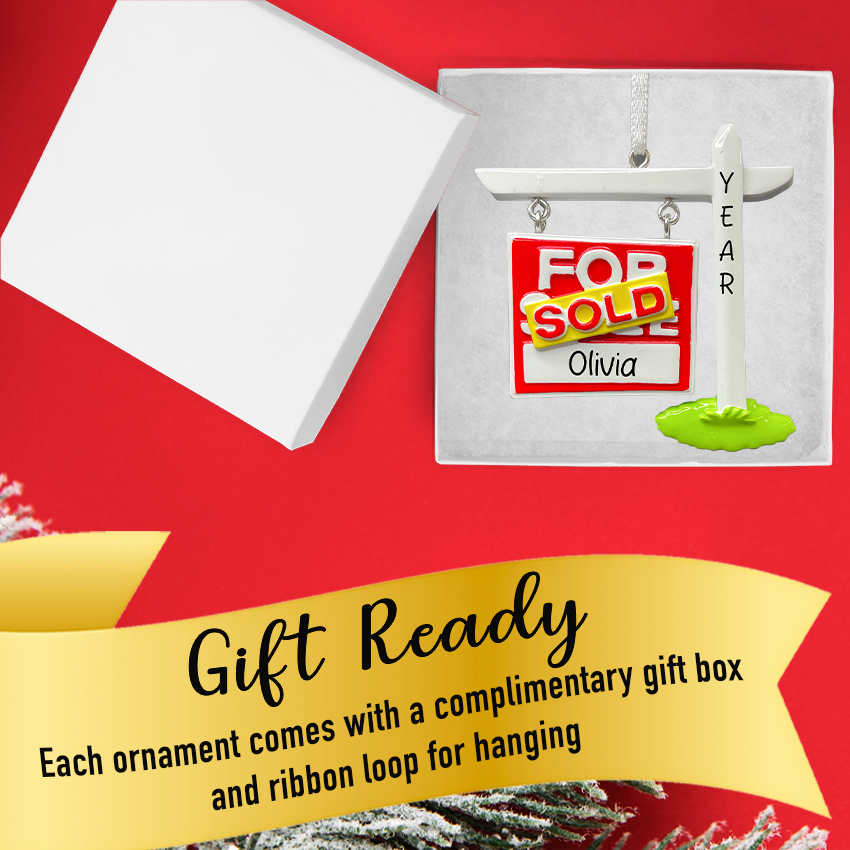 Celebrate new beginnings with a custom real estate sold sign ornament from Gift Shopie.