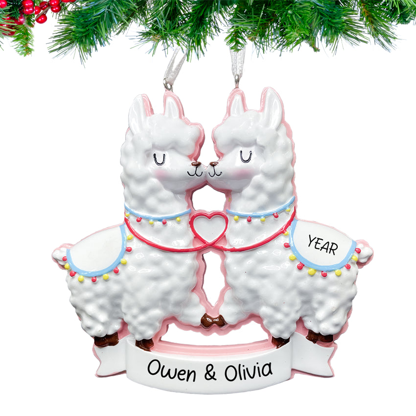 Personalized Our First Christmas Together Ornament Kissing Llama Couple
