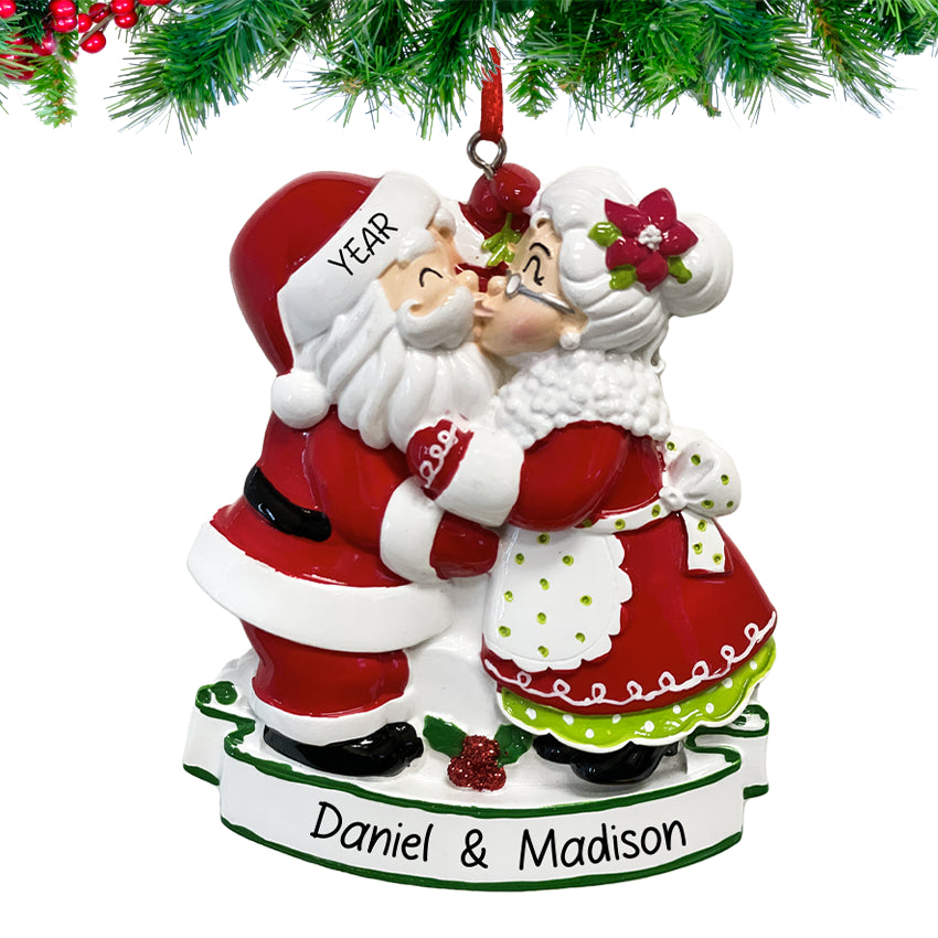 Celebrate your first holiday with a personalized kissing Santa couple ornament from Gift Shopie.