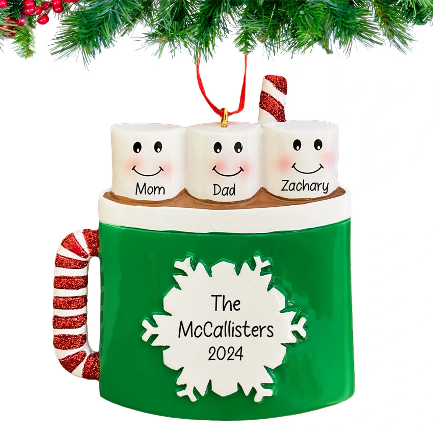 Personalized Marshmallow Family of 3 Christmas Ornament
