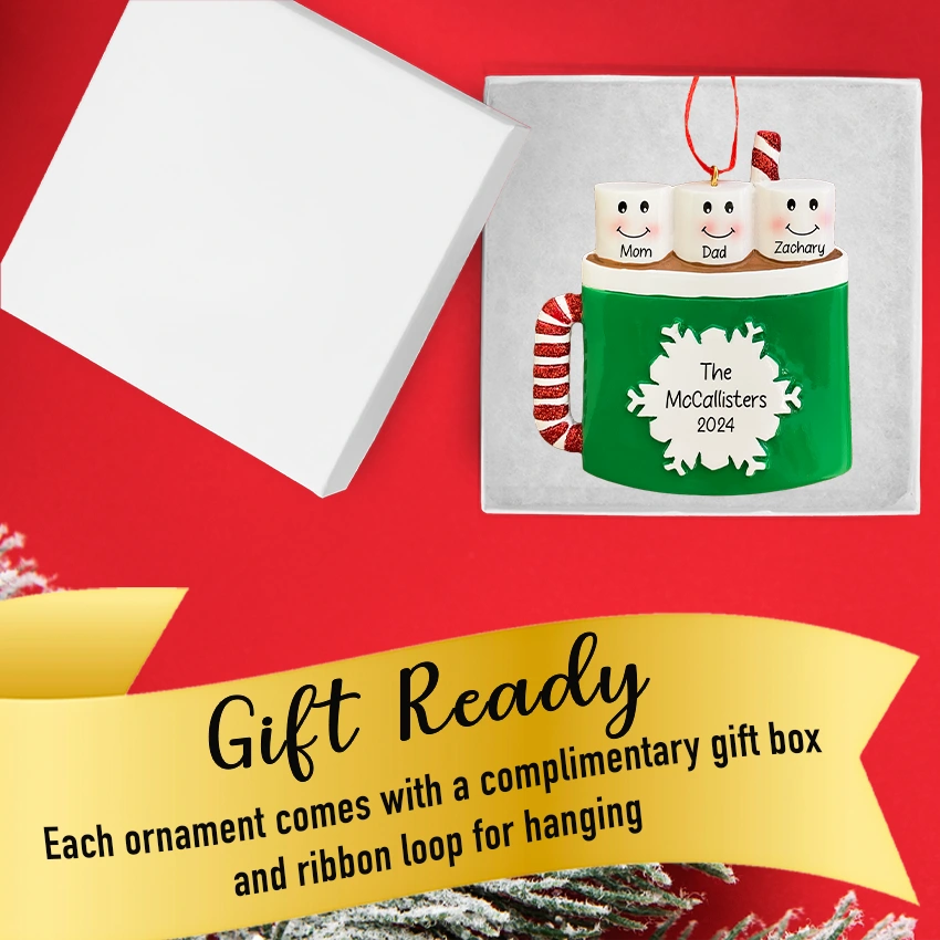 Personalized Marshmallow Family of 3 Christmas Ornament