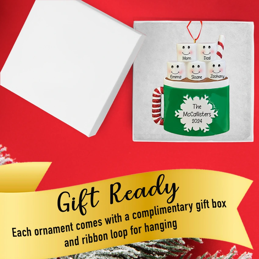 Personalized Marshmallow Family of 5 Christmas Ornament