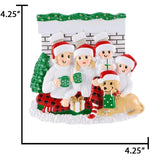Personalized Fireplace Family of 4 with Dog Christmas Ornament