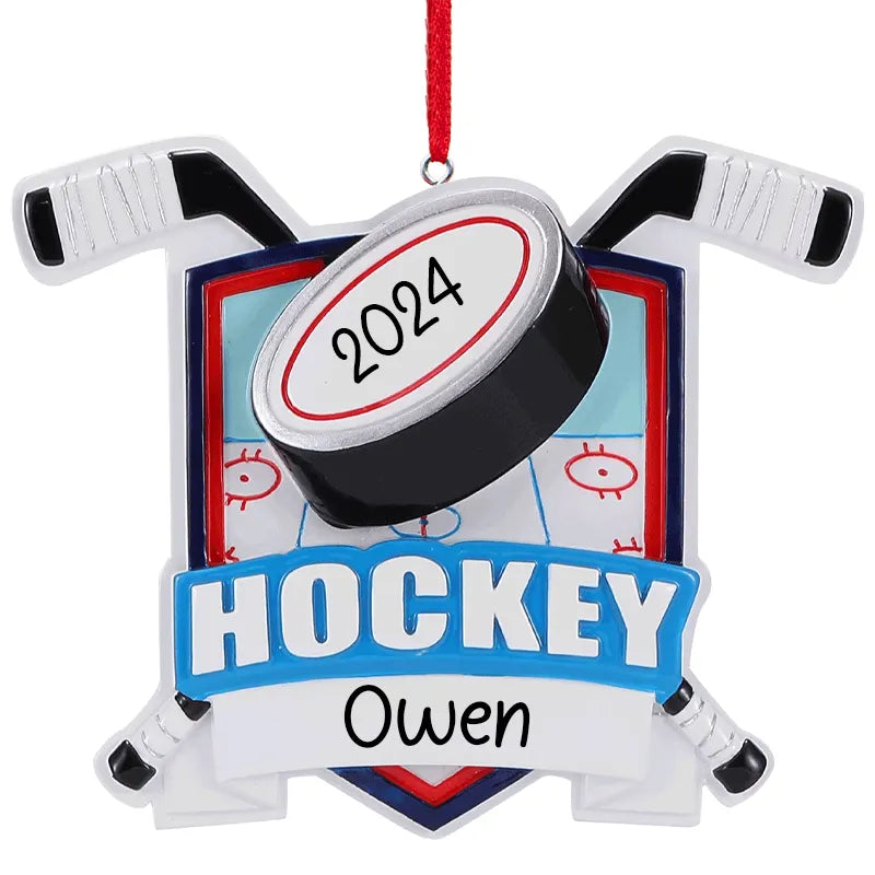 Personalized Ice Hockey Sticks & Puck Christmas Ornament