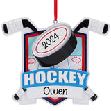 Personalized Ice Hockey Sticks & Puck Christmas Ornament