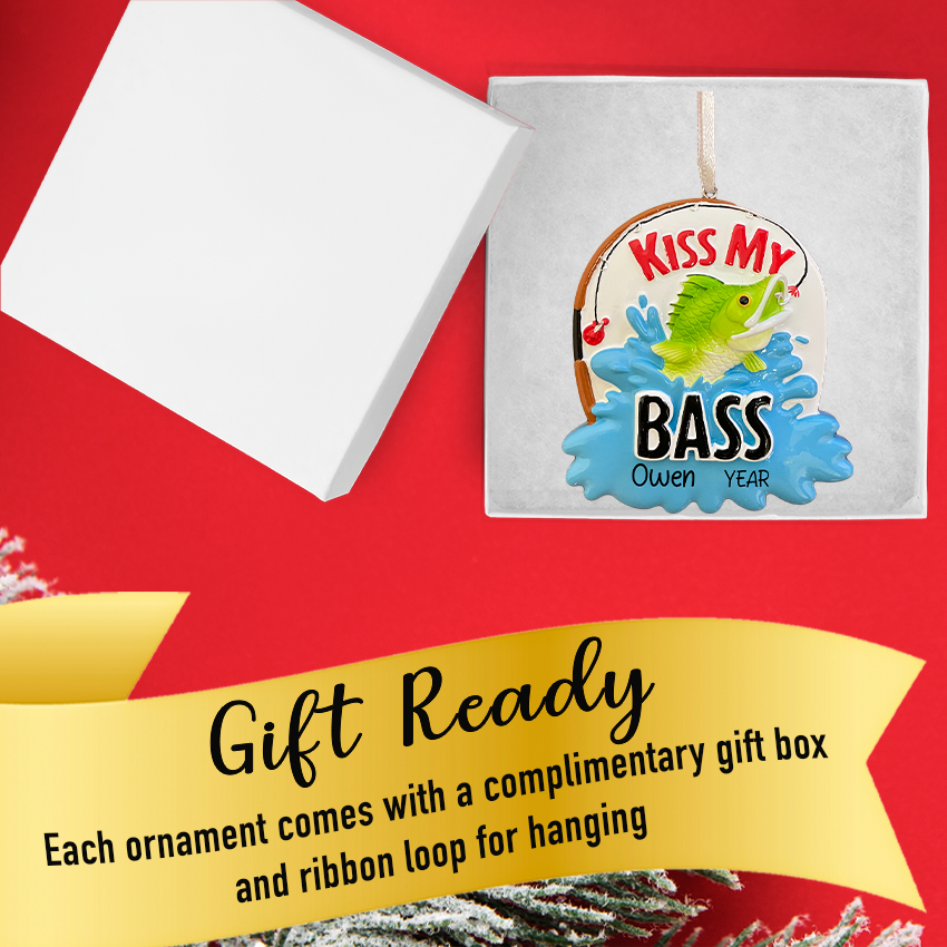 Personalized Kiss My Bass Fish Fishing Christmas Ornament