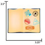 Plush passport with travel stamps on a white background