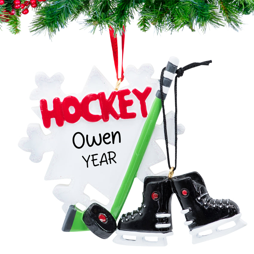 Personalized Ice Hockey Skates Stick & Puck  Christmas Ornament
