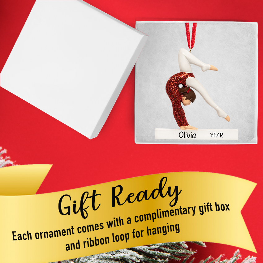 Personalized Gymnastics - Gymnast Girl Handstand on Balance Beam Christmas Ornament