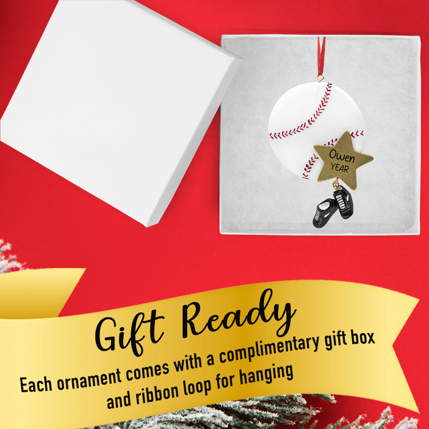 Personalized Baseball Ball Christmas Ornament with Cleats