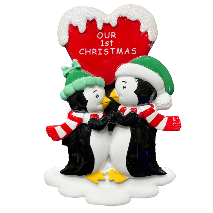 Personalized Kissing Penguin Couple Christmas Ornament