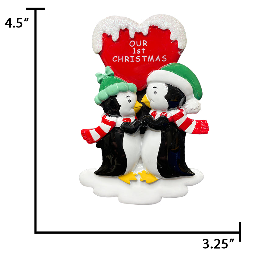 Personalized Kissing Penguin Couple Christmas Ornament