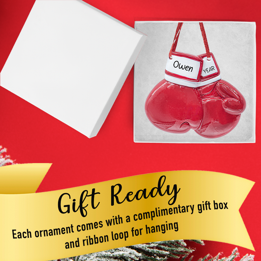 Gift‑boxed personalized boxing gloves keepsake ready for holiday gifting