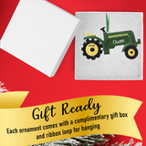 Custom  tractor Christmas ornament with custom name and year in a gift box
