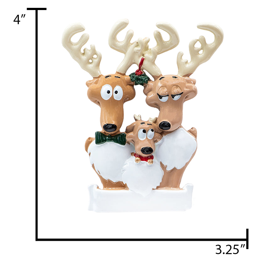 Custom Reindeer Family of 3 Ornament for Christmas Tree