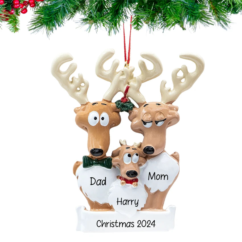 Custom Reindeer Family of 3 Ornament for Christmas Tree