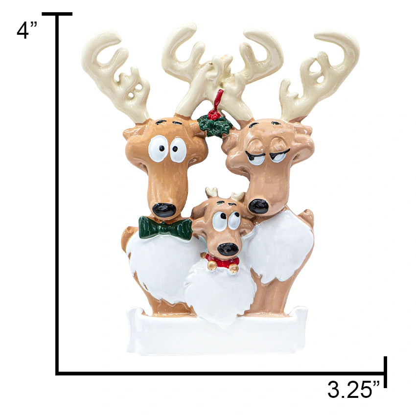 Custom Reindeer Family of 3 Ornament for Christmas Tree