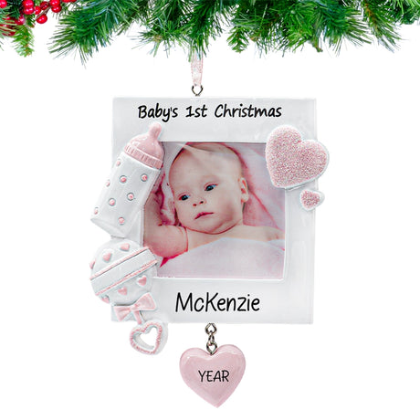 Personalized baby's first Christmas ornaments with custom names and designs, ideal for celebrations.