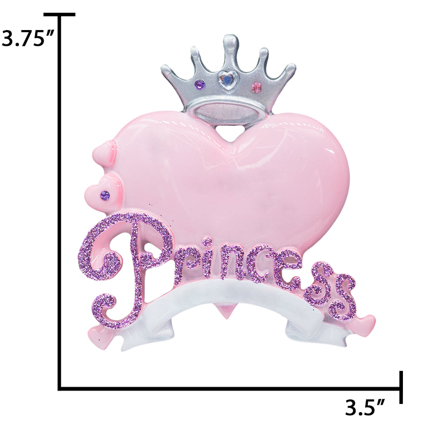 Princess Christmas Ornament Personalized Heart