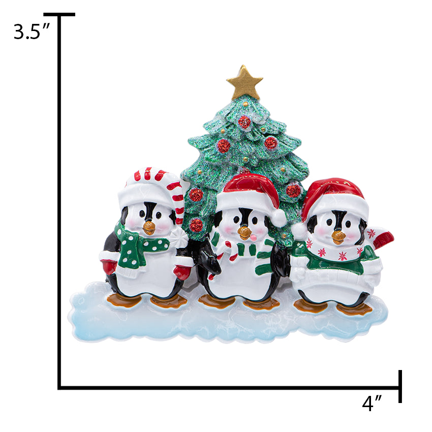 Personalized Penguin Family of 3 Christmas Ornament