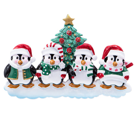 Personalized Penguin Family of 4 Christmas Ornament