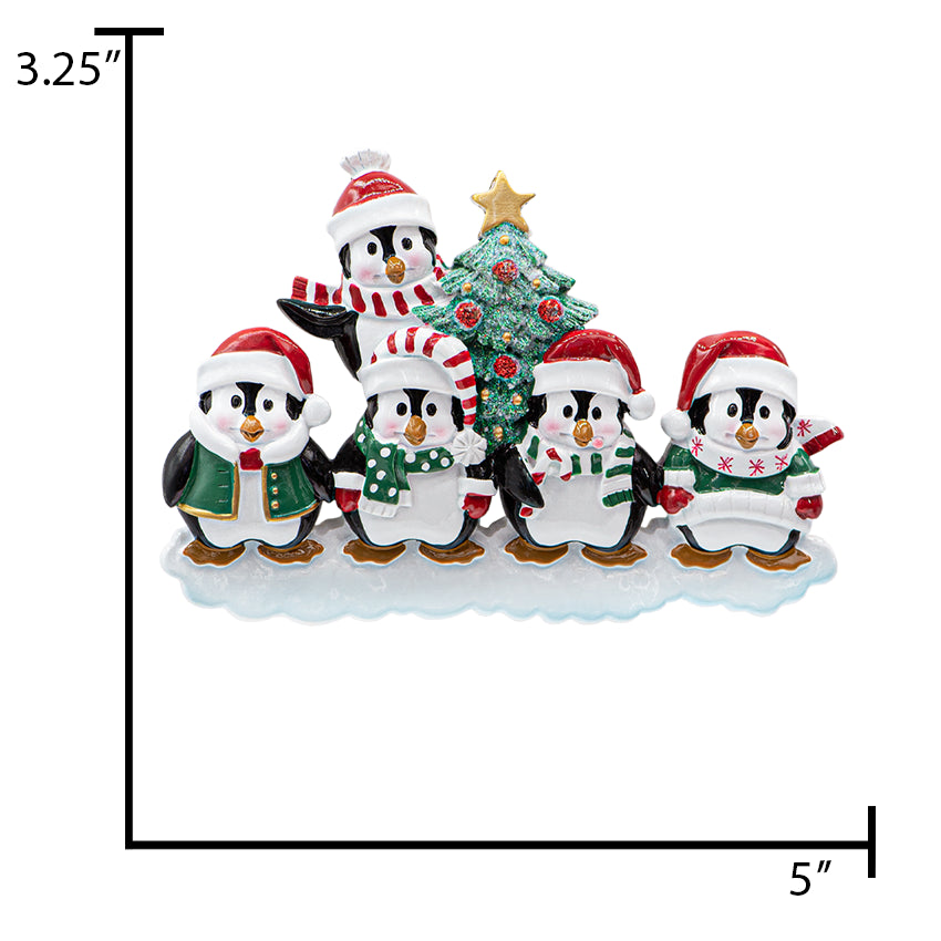 Personalized Penguin Family of 5 Christmas Ornament - 2025
