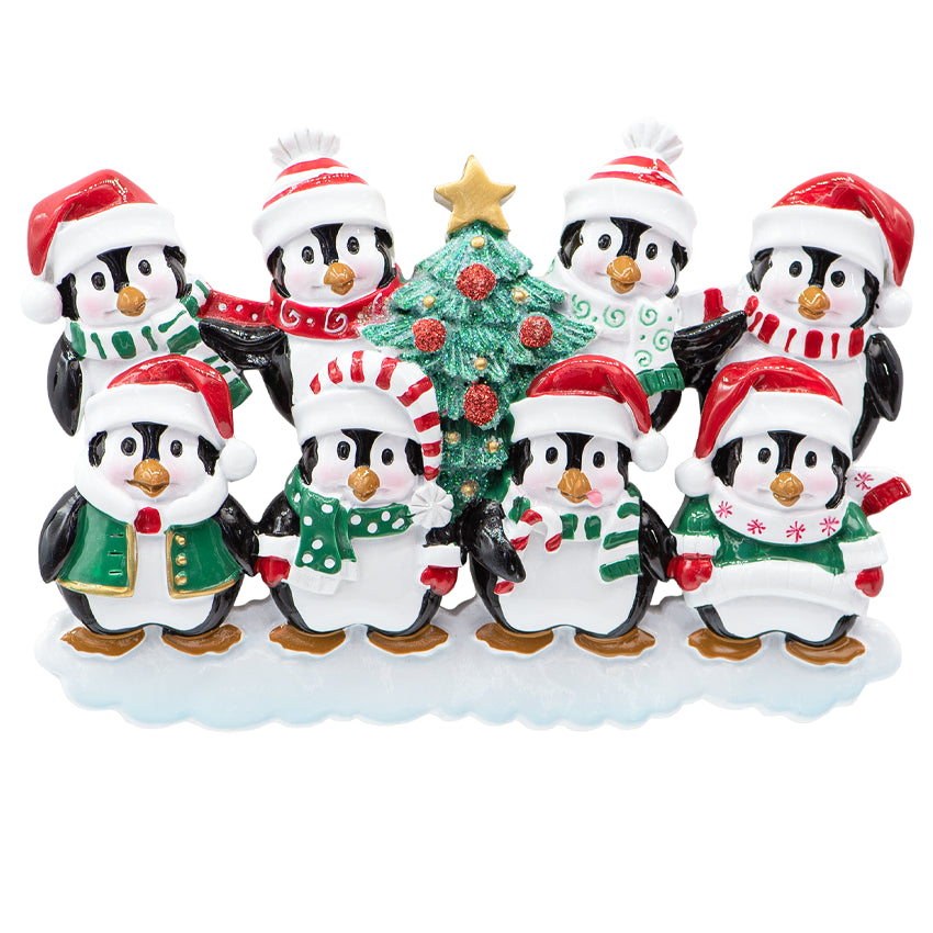 Personalized Penguin Family of 8 Christmas Ornament - 2025
