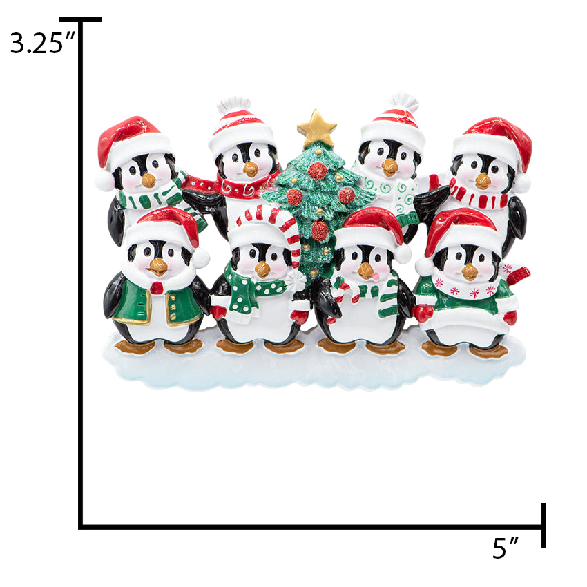 Personalized Penguin Family of 8 Christmas Ornament - 2025