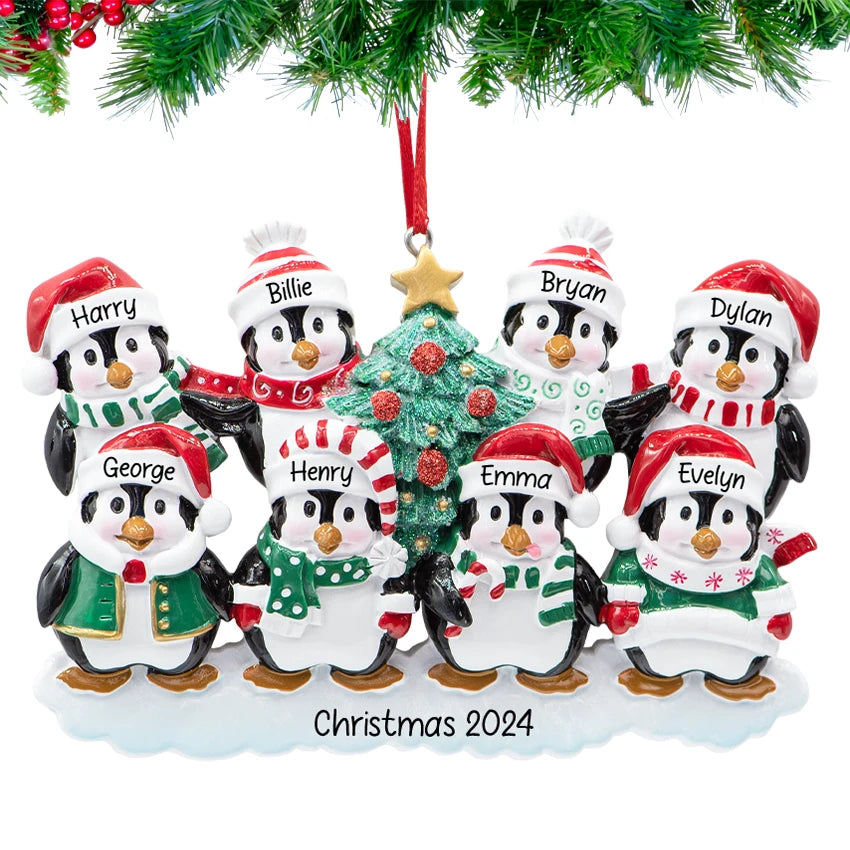 Customized Penguin Family of 8 Christmas Ornament