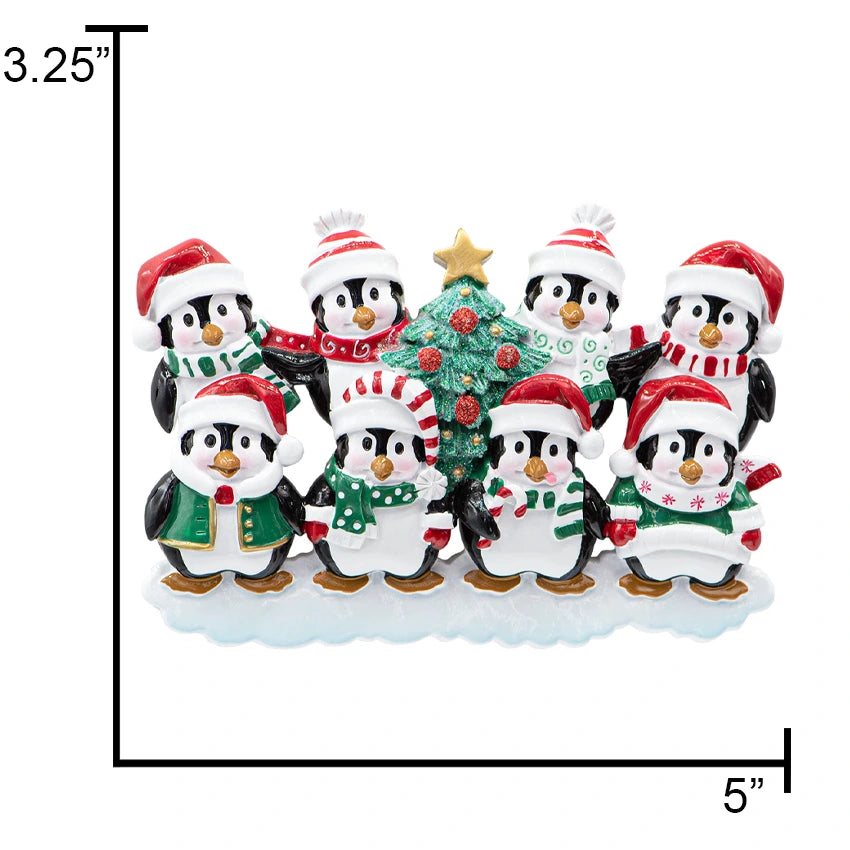 Customized Penguin Family of 8 Christmas Ornament
