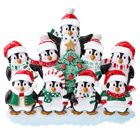 Personalized Penguin Family of 9 Christmas Ornament - 2025