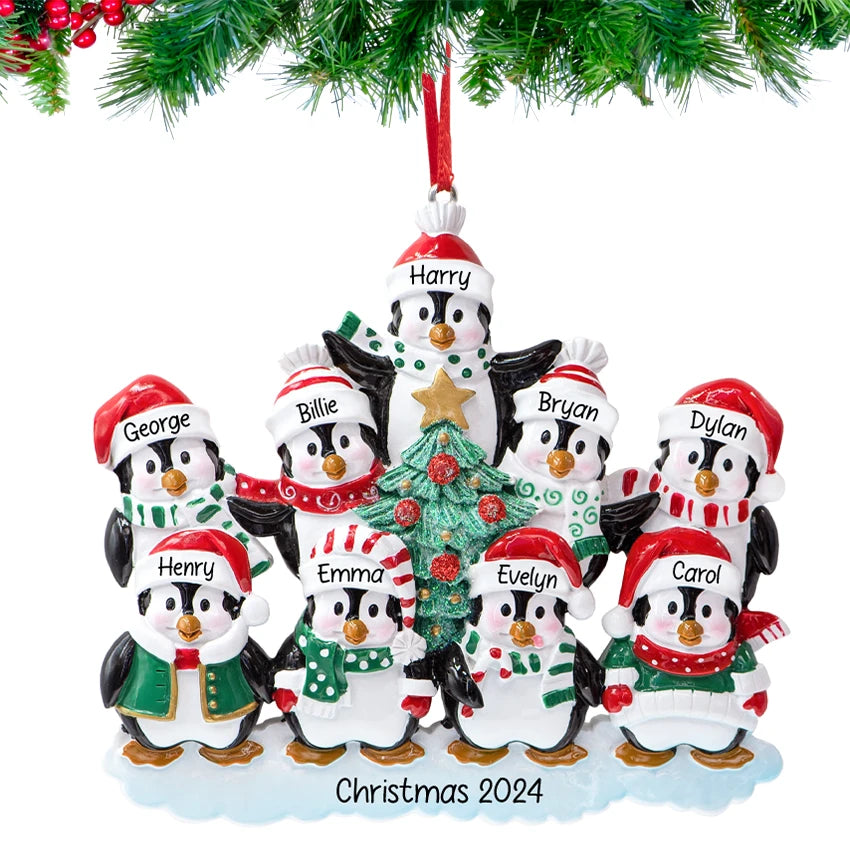 Customized Penguin Family of 9 Christmas Ornament