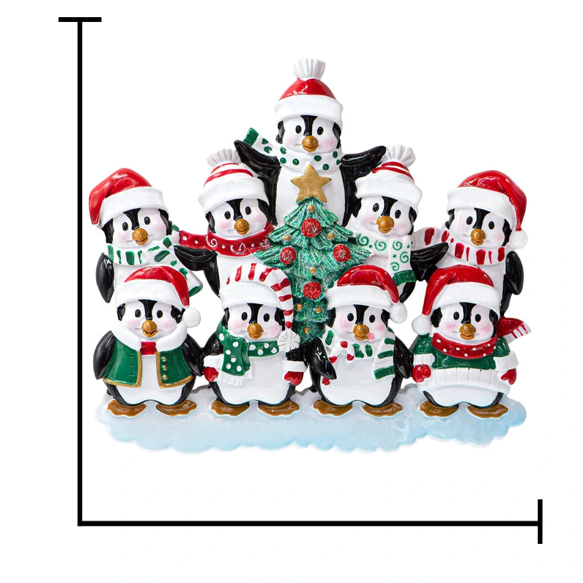 Customized Penguin Family of 9 Christmas Ornament