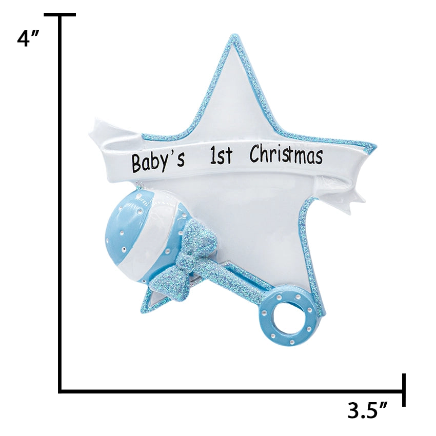 Personalized Baby's First Christmas Ornament - Baby Boy Rattle Ornament