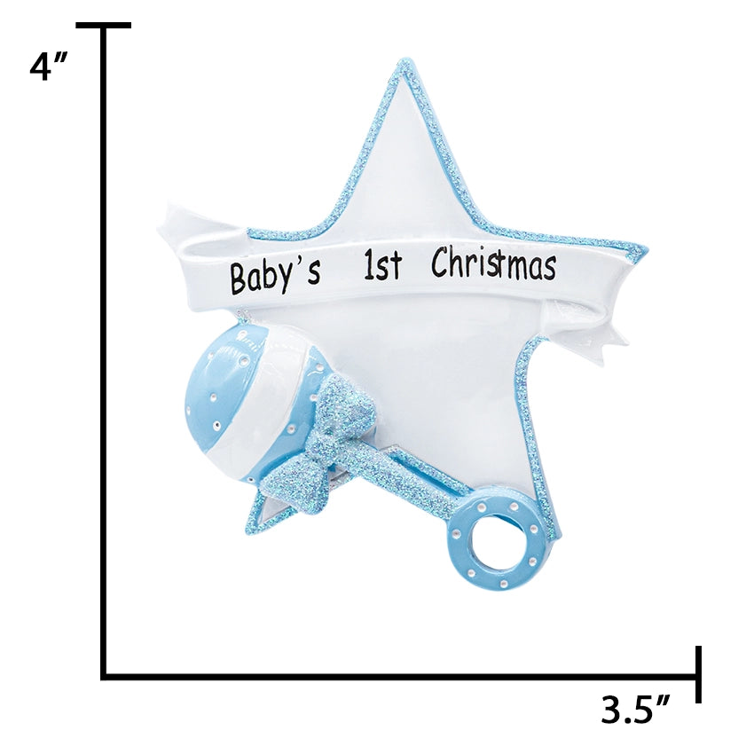 Personalized Baby's First Christmas Ornament - Baby Boy Rattle Ornament