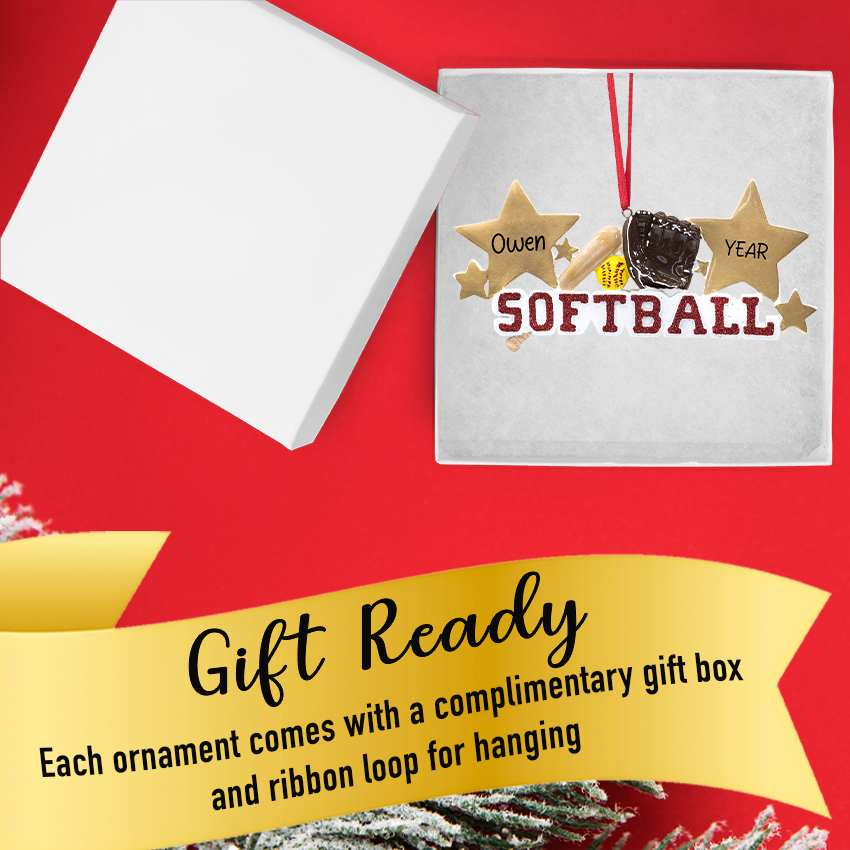 Gift‑boxed personalized softball and bats keepsake ready for holiday gifting