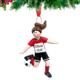 Personalized Soccer Player Girl Kicking the Ball Christmas Ornament