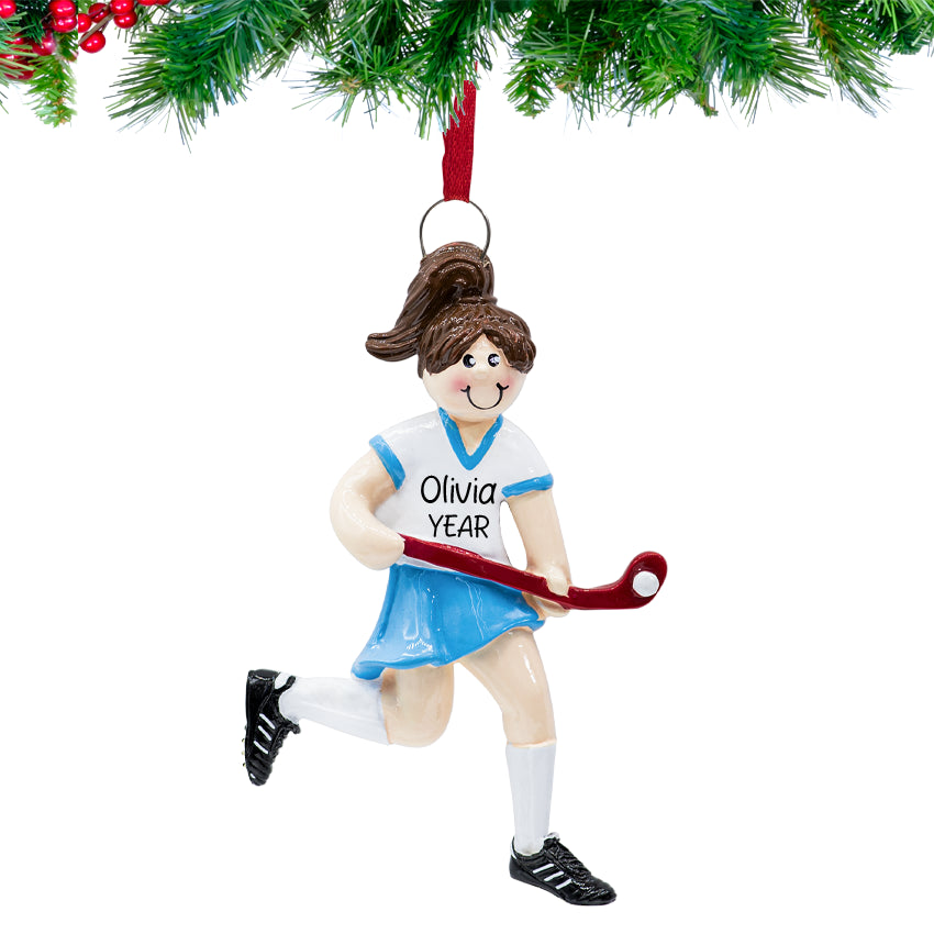 Personalized Field Hockey Girl Christmas Ornament