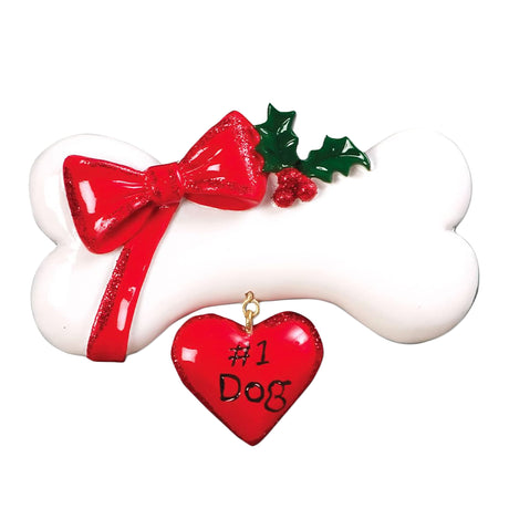 Personalized Dog Bone Christmas Ornament - Dog Bone with Heart & Bow