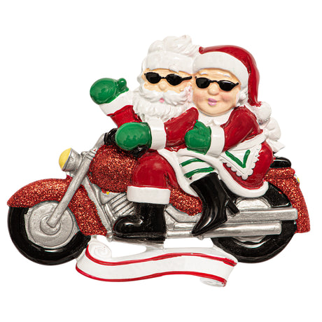 Personalized Santa Couple on Motorcycle Christmas Ornament