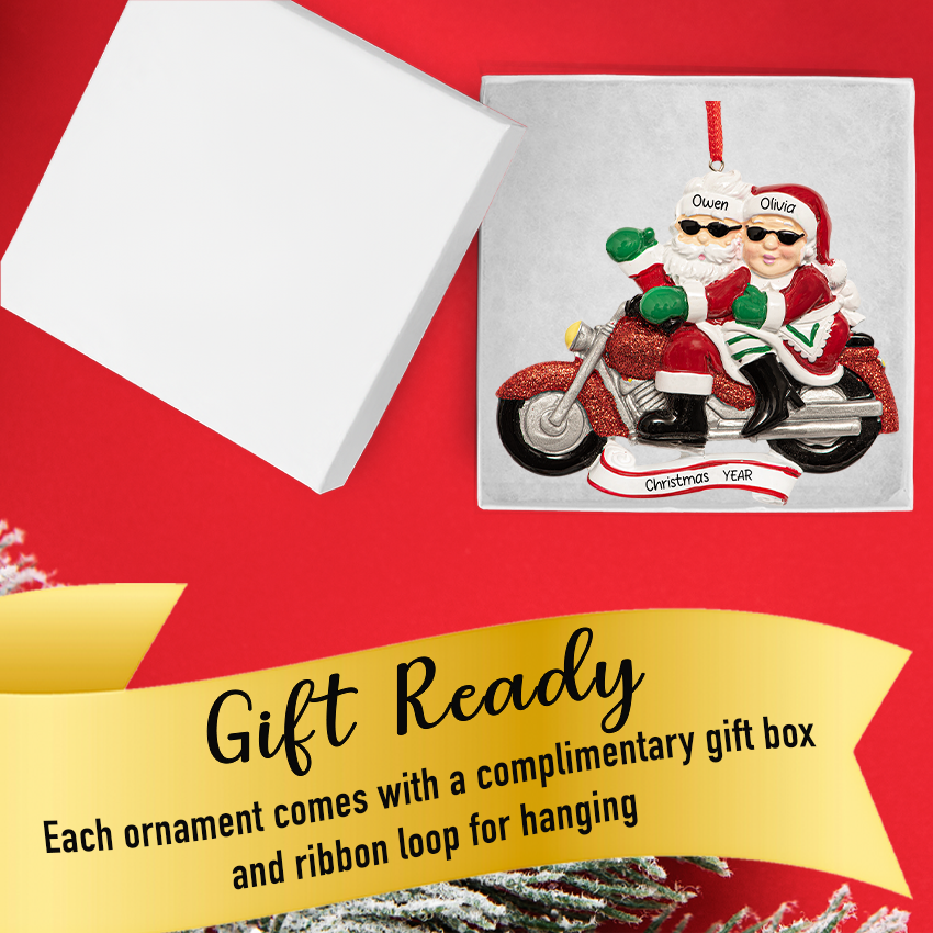 Personalized Santa Couple on Motorcycle Christmas Ornament