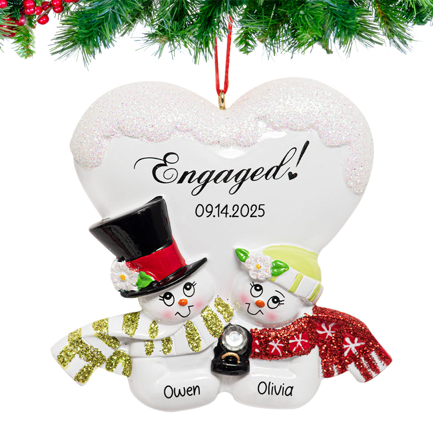 Personalized Engaged Snowman Couple Ornament