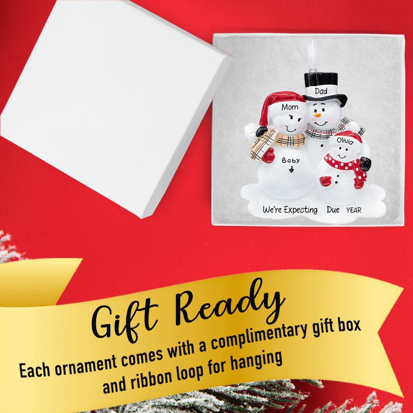 Custom Snowman Soon to be Family of 4 Christmas Ornament