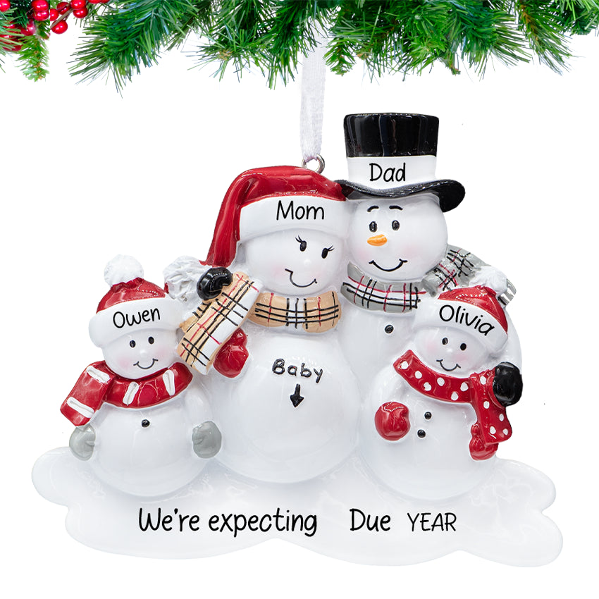 Personalized Pregnant Soon to be Family of 5 Christmas Ornament