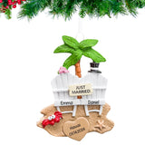 Personalized Just Married Couple on Beach Christmas Ornament